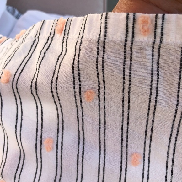 Loft Cotton Blend Clip Stripe Smocked Ruffle Pockets Lined Breeze Midi Dress S - Picture 11 of 16